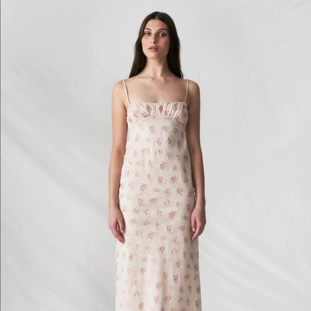 NWT Maggie Marilyn floral embroidered Cotten silk blend dress
